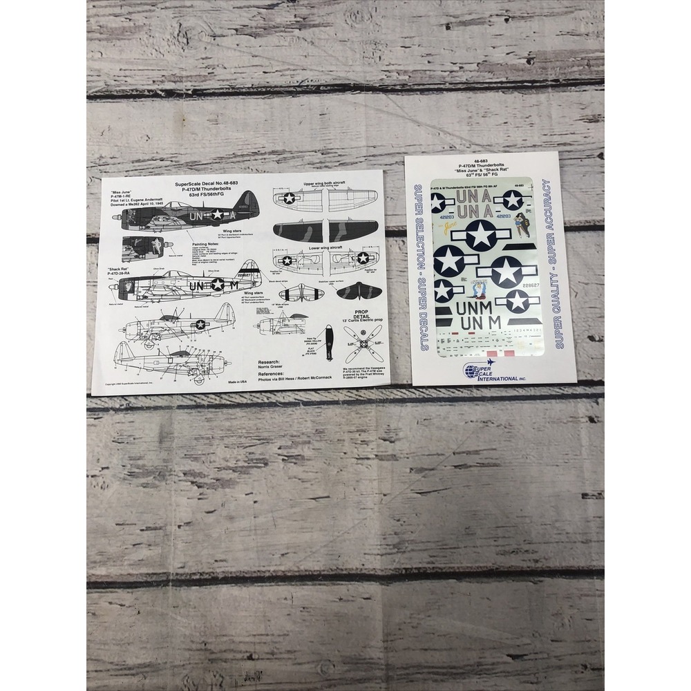 SUPER SCALE 1/48 P-47 THUNDERBOLT Miss June & Shack Rat" DECALS 48-683